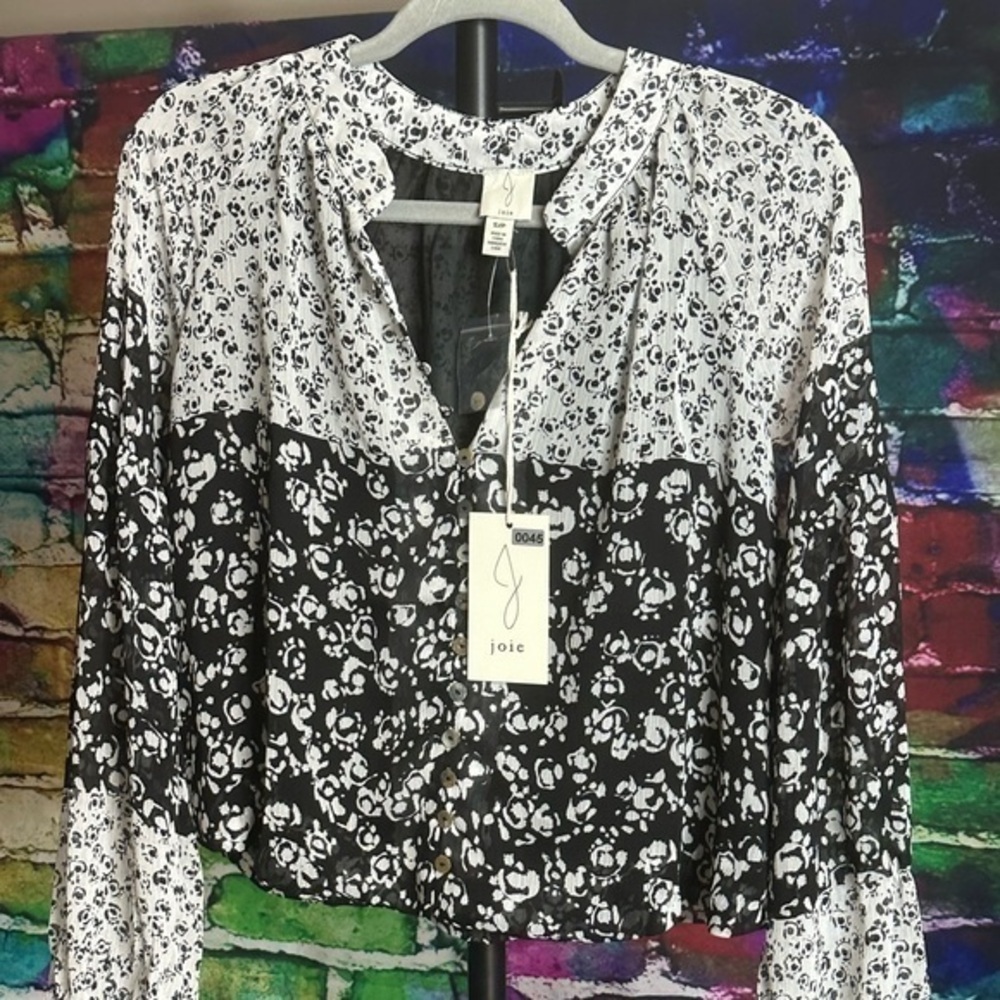 NWT Blouse by Joie, Black and White Floral, Size Small